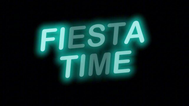 Vibrant Cyan Neon Banner 'FIESTA TIME' Seamless Loop with Clear Background, Ideal for Party and Mexican Festival Promos