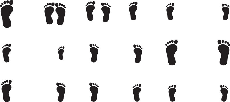 Set of human footprints. Male and female tracks. black icon solid vector