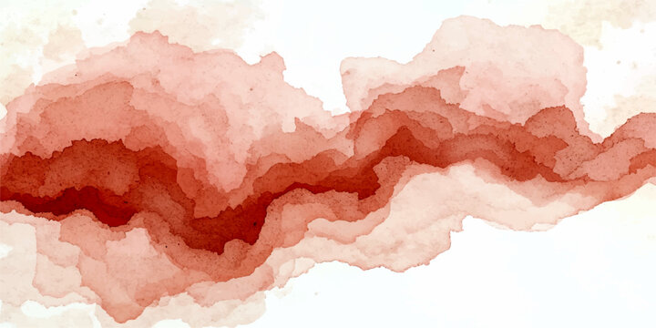 Watercolor Wash Abstract A fluid abstract watercolor painting featuring layered washes of terracotta and muted red hues on a stark white background, creating a sense of organic movement and depth.
