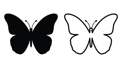 Butterfly Silhouette And Outline Black And White Vector Illustration © Kaium