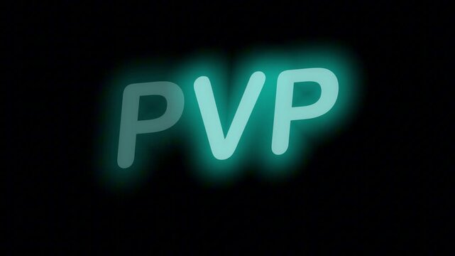 Glowing Cyan Neon Badge 'PVP' Seamless Loop on Transparent Alpha Channel, Perfect for Competitive Multiplayer Gaming Intros
