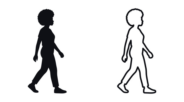 Human silhouettes walking black and white outline illustration