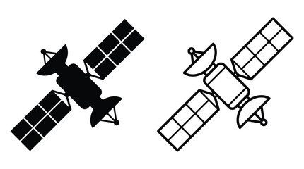 Satellite Silhouette Icons Black And White Linear Representation © Kaium
