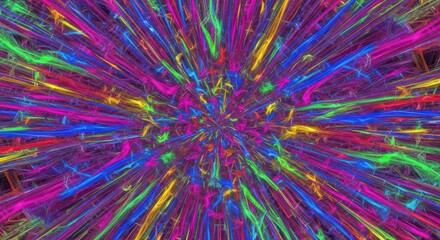 Obraz premium Chaotic digital abstract background art with extremely vibrant neon colors, dynamic flows, distorted shapes, and intense energy, bright, psychedelic, glowing