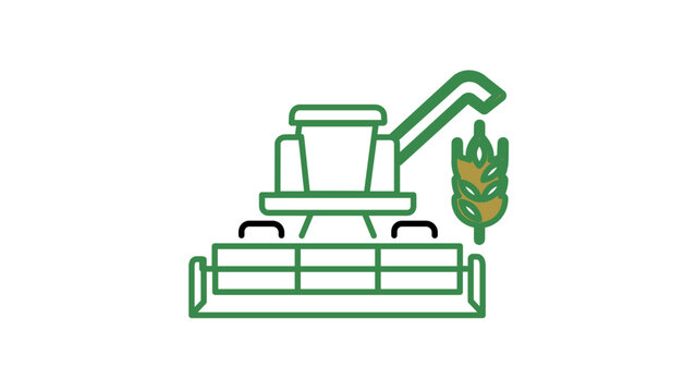 Vector illustration of a combine harvesting machine line icon representing crop harvest technology in a clean minimalist flat design suited for agricultural and farming industry visuals.