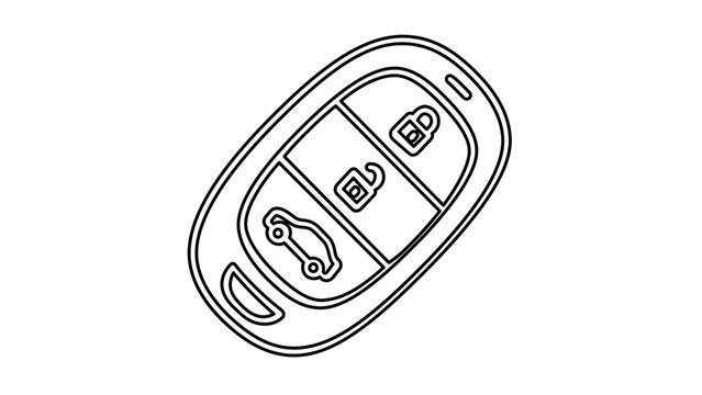Vector illustration of a rental car key fob line icon with a streamlined outlined key remote for vehicle keyless access and car rental technology services