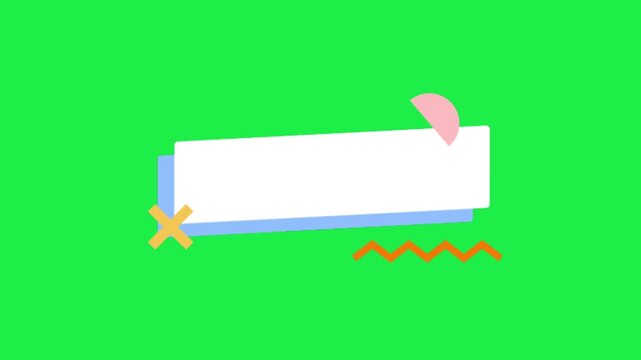 White geometric banner text box isolated on green screen chroma key background for modern creative video templates