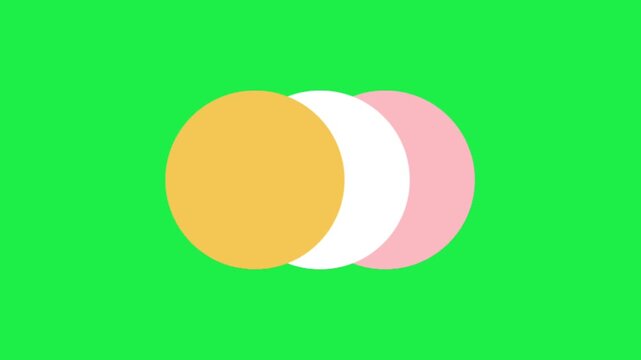 Yellow white and pink circles isolated on green screen chroma key background for modern creative video templates