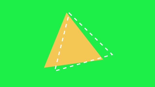 Yellow triangle and dashed line isolated on green screen chroma key background for modern creative video templates