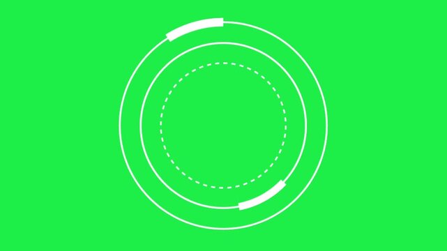 White HUD loading target circle isolated on green screen chroma key background for modern creative video templates