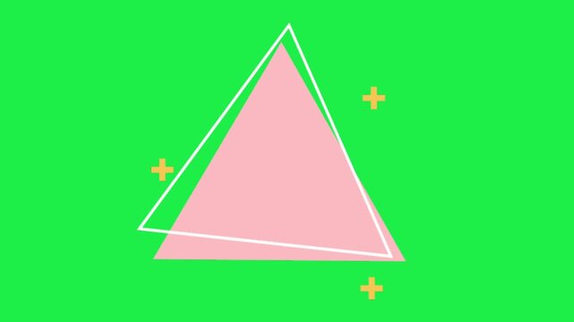 Pink triangle with white outline isolated on green screen chroma key background for modern creative video templates