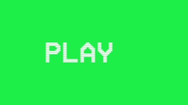 Retro vhs white play text icon isolated on green screen chroma key background for old movie video templates