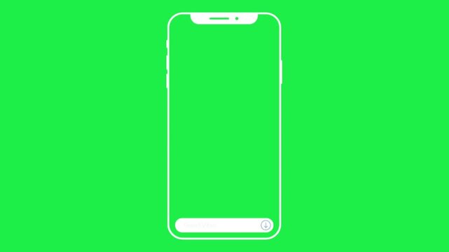 White smartphone frame layout isolated on green screen chroma key background mock up for mobile application templates