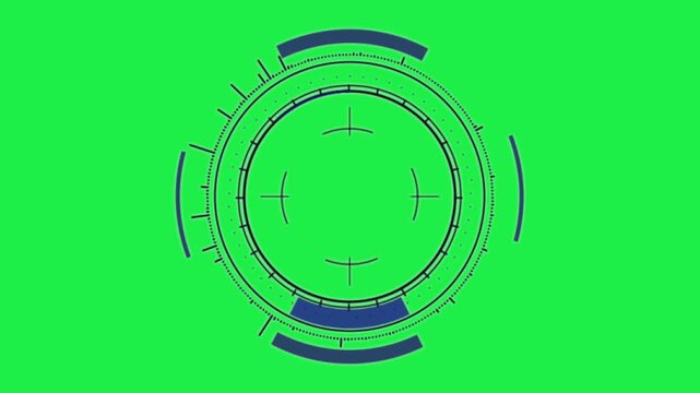 Futuristic HUD target interface crosshair radar graphic isolated on a green screen chroma key background overlay