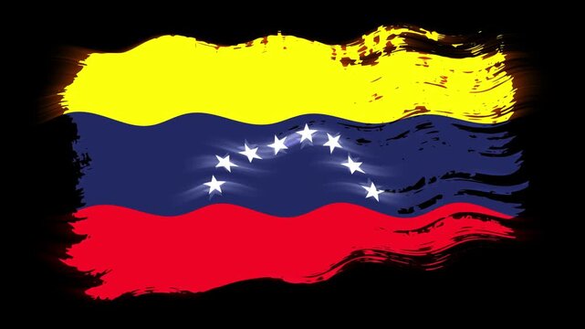 Waving torn Venezuela flag grunge brush burn light leaks, transparent background alpha channel loop full HD