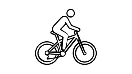 Obraz premium Vector illustration of a riding bicycle line icon showing a figure mounted on a bicycle in mid-ride with dynamic posture illustrated in precise minimalist strokes for active sports design graphics.