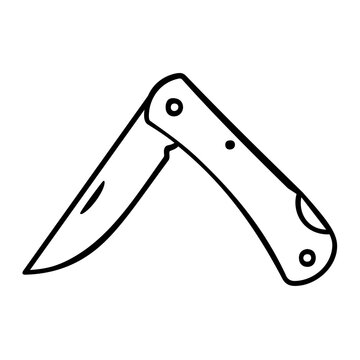 Vector illustration of a pocket knife line icon portraying a slender folding knife with pointed tip and lined handle captured in thin clean minimalist strokes for outdoor recreation and leisure icons.