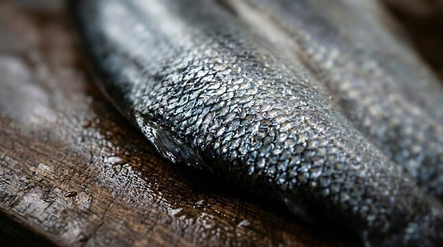 Closeup of a fresh fried snapper fillet with crispy scales on a wooden cutting board next to spicy sambal sauce in a kitchen setting with natural light pouring in.