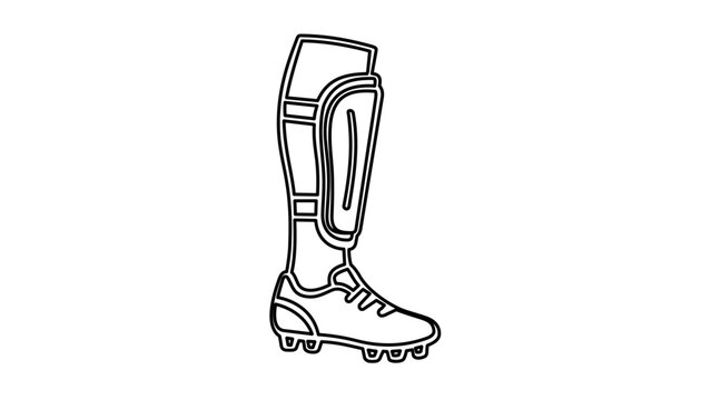 Vector illustration of a soccer shin guard line icon showing a protective leg pad rendered in clean minimalist flat vector style for football player equipment themes.