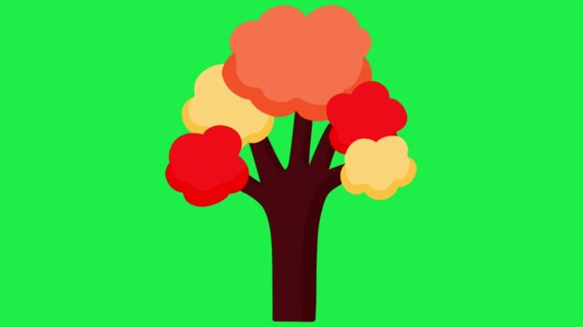 Colorful autumn tree animation on green screen perfect for fall nature themes chroma key and creative video edits