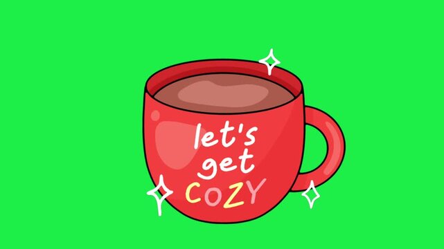 Cozy hot coffee mug animation on green screen perfect for warm drink themes chroma key and creative video editing pro