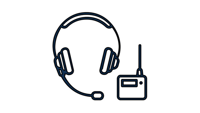 Vector illustration of an audio guide headset device line icon for museum tours depicted as a compact player with earphone in a clean flat minimalist outline vector style design.