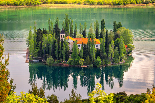 Visovac Monastery in Krka, Croatia on the Krka River