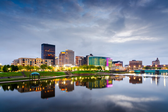 Dayton, Ohio, USA downtown cityscape on the Miami River