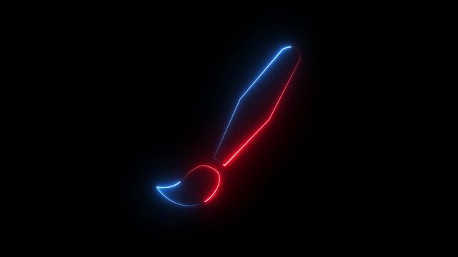 Red and blue neon paintbrush icon symbolizing art creativity and design isolated black background.