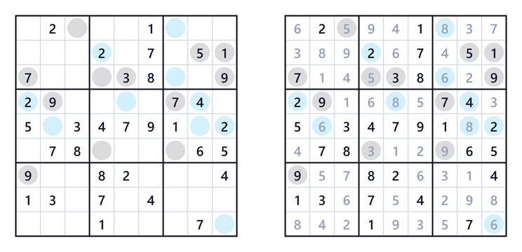 Sudoku even and odd medium puzzle grid for brain training activity  