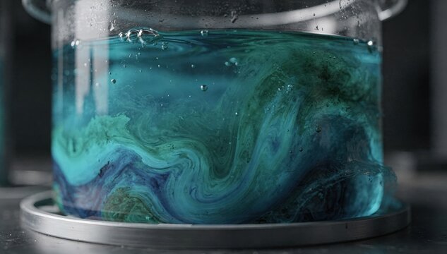 Mixed shades of phthalocyanine pigments swirling in a heated sealed reactor emphasizing dynamic color transformation and precise temperature control.