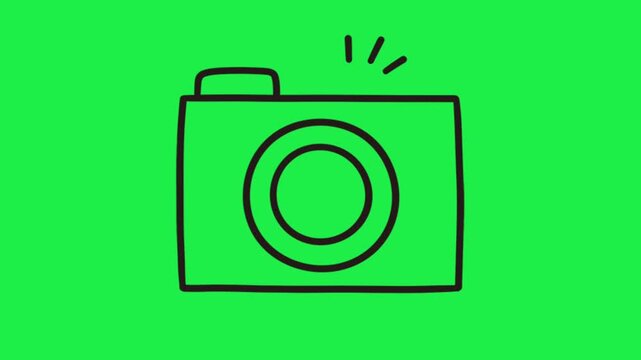 Cute camera icon on green screen background for chroma key animation seamless loop editing for creators