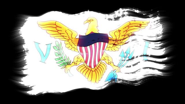Waving torn United States flag grunge brush burn light leaks, transparent background alpha channel loop full HD