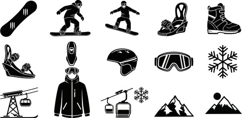 Snowboarder in action on mountain resort with ski lifts and snowflakes © Gardevoir 