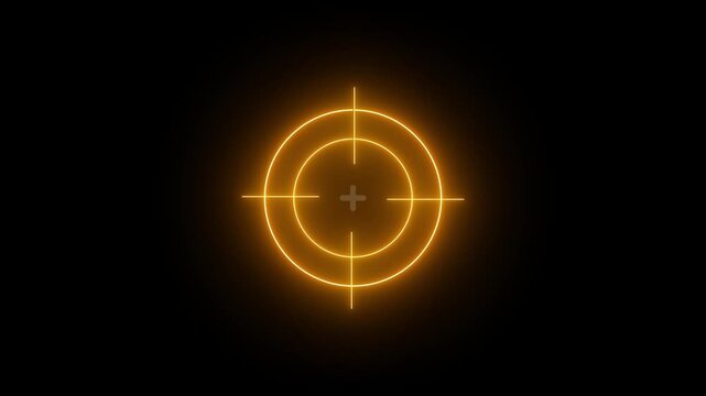 Glowing neon light target icon animation. Military training, Military target icon animation on black background. Crosshair, gun aim, sniper target.