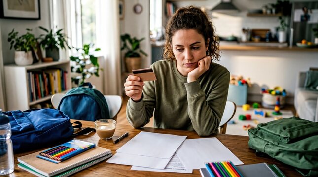 parental spending trends, a thoughtful parent evaluates payment options for childrens school supplies at home