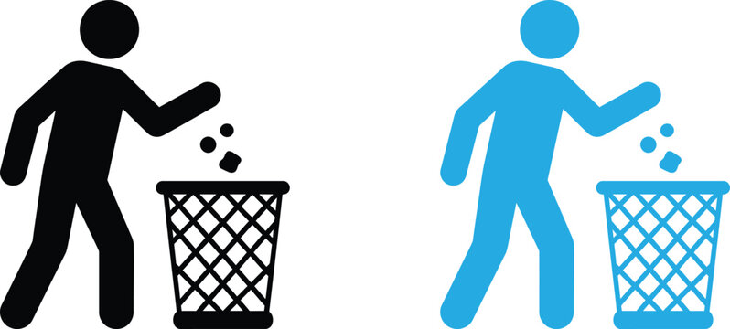 Person throwing trash into a waste bin icon set