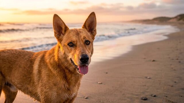 carolina dog close up at beach golden light usa coastal breed video