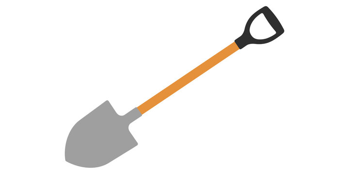 Illustration of a shovel with a wooden handle and a metal blade isolated on transparent background