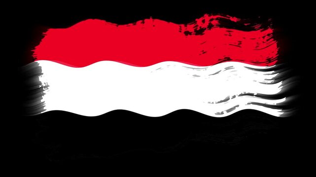 Waving torn Yemen flag grunge brush burn light leaks, transparent background alpha channel loop full HD