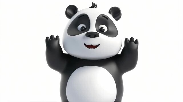 Cute panda waving on white