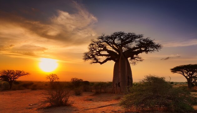 Baobab Tree And Sunset