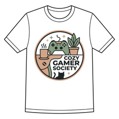 Graphic t shirt design featuring cozy gamer society badge t shirt controller © MD AINUDDIN