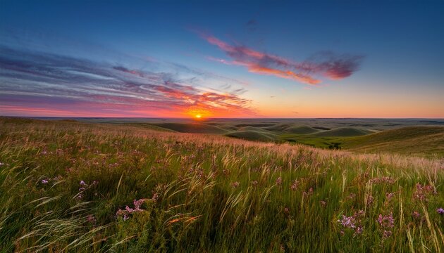 Beautiful Pre Dawn Summer Photo Of The Vast Kansas Tallgrass Prairie Preserve