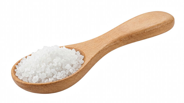 Wooden Spoon filled with Coarse Sea Salt Crystals