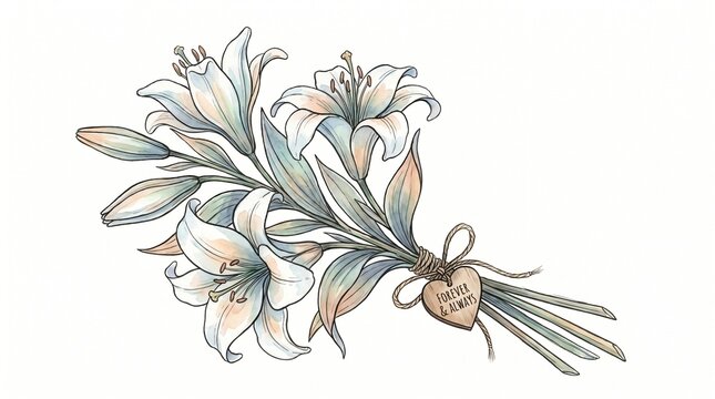Lilies bouquet with heart tag forever and always floral arrangement