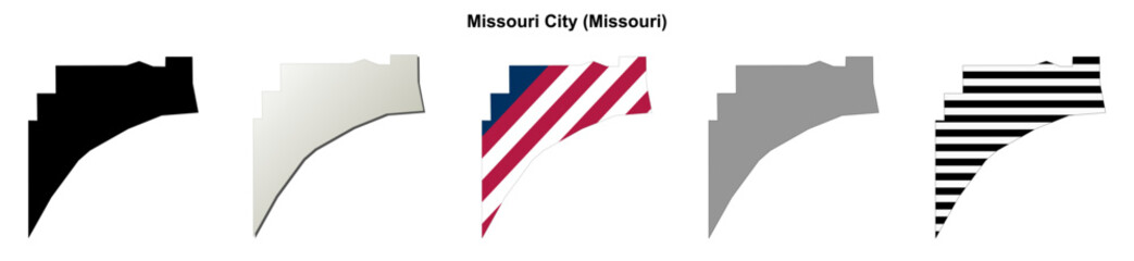 Fototapeta premium Missouri City (Missouri) blank outline map set