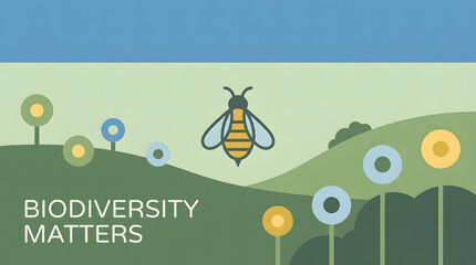 Fototapeta premium Environmental illustration emphasizing the role of pollinators in maintaining biodiversity and healthy ecosystems.