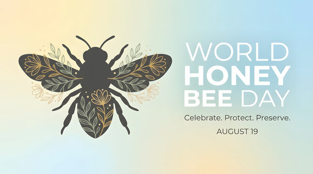 Minimalist illustration featuring a bee silhouette surrounded by floral elements, representing pollinators, biodiversity, and environmental awareness.