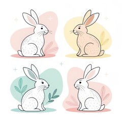 Obraz premium Four cute easter bunnies isolated on white background